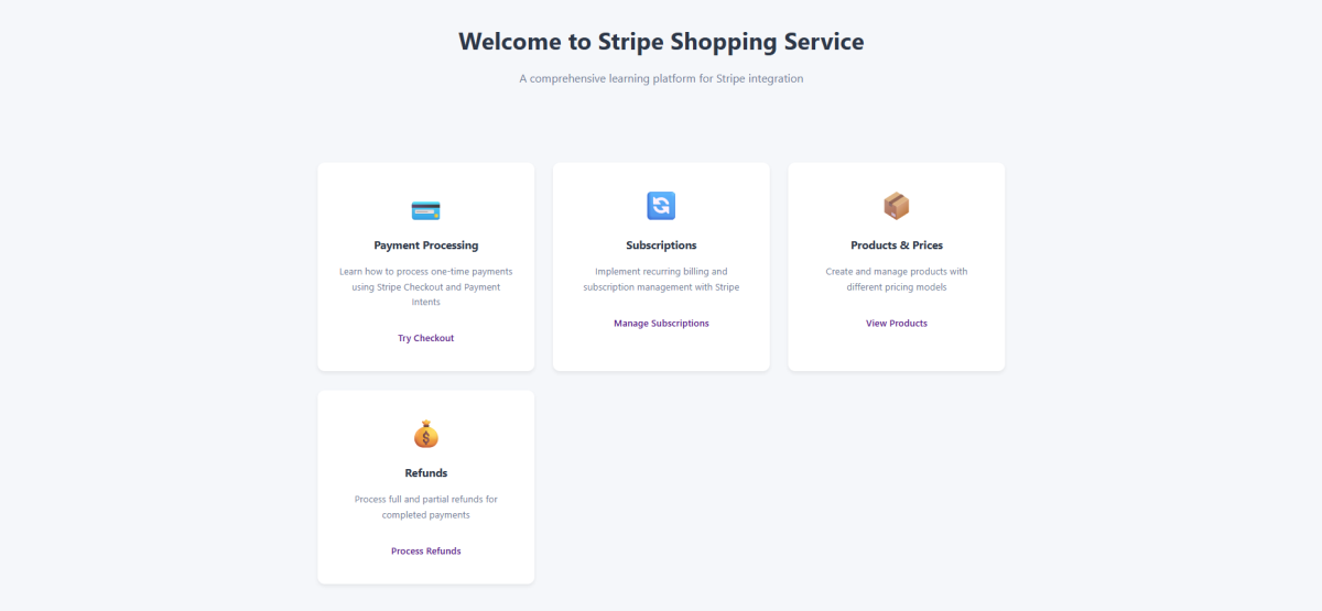 Stripe Shopping Service — Learning Platform